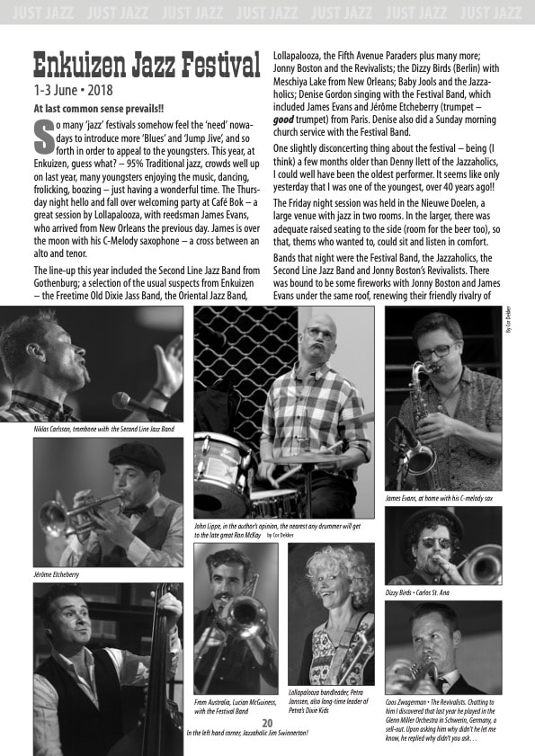 18 07Enkhuizen article Norbert - Publicatie in het internationale Just Jazz magazine